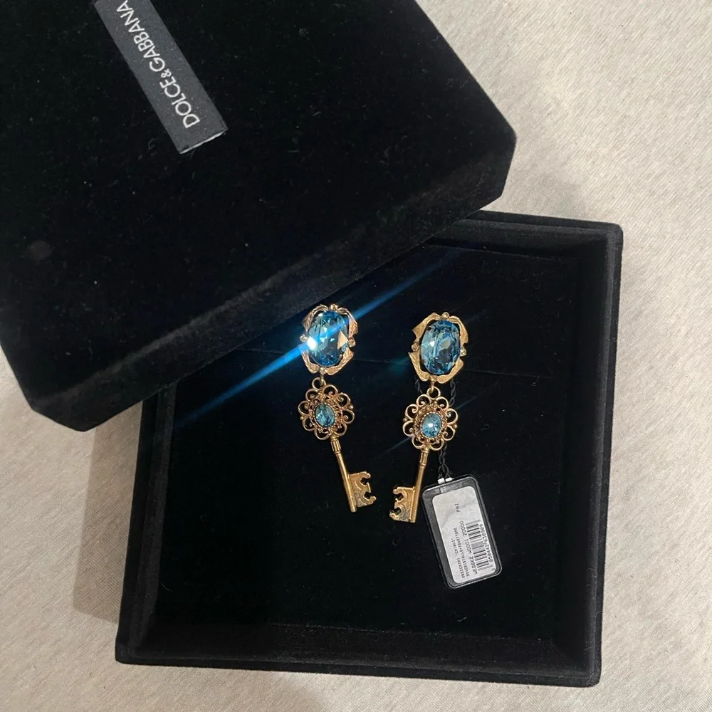 Dolce & Gabbana Gold and Blue Key Earrings - Picture 7 of 7